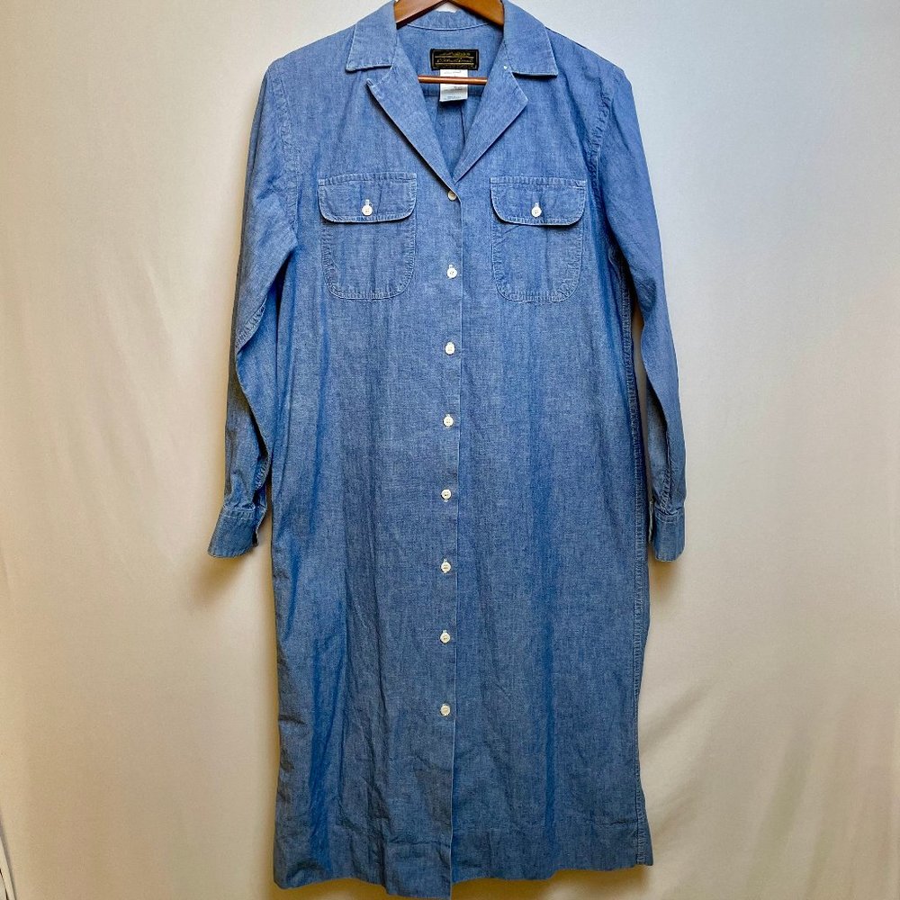 Vintage 90s Eddie Bauer Womens Denim Midi Dress Size M Blue Cottagecore Prairie